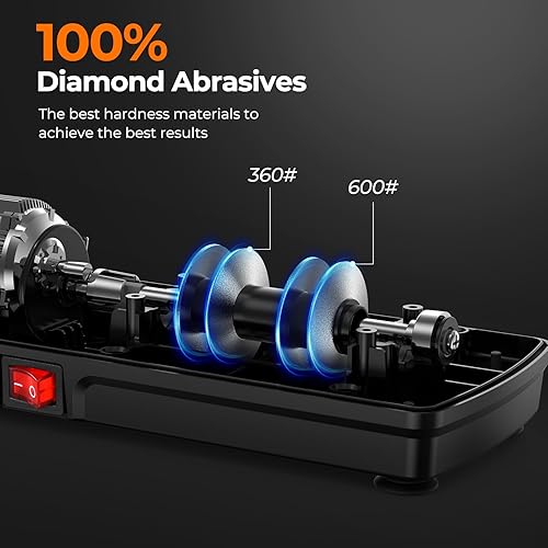 Miniatura 3 de Afilador de cuchillos eléctrico de diamante para cuchillos de cocina de acero inoxidable y cerámica, caja de recolección de polvo de metal, mango