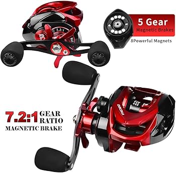 Amazon | レッド ベイトリール 海釣り 淡水 両軸リール 7.2:1速比