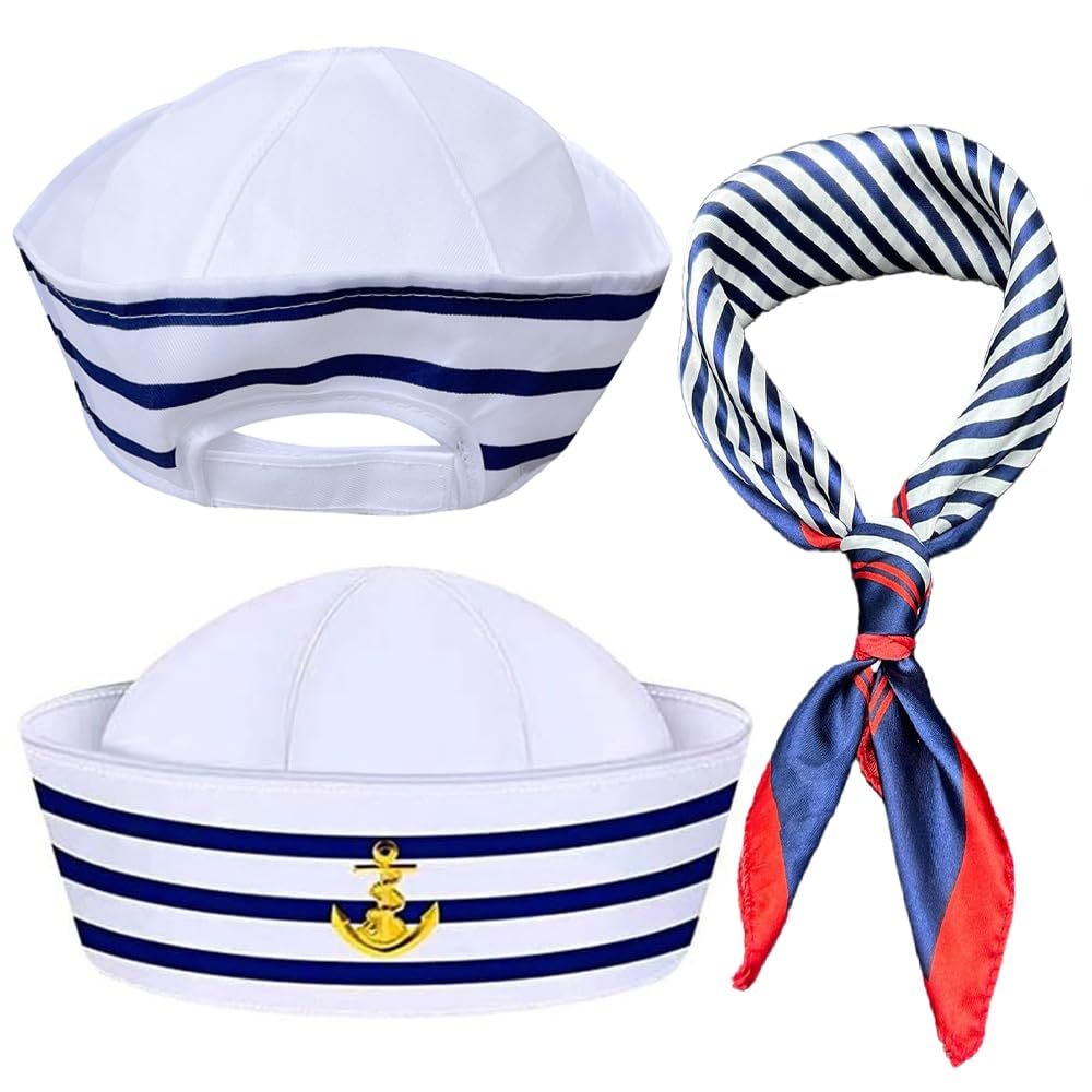 MZinge Adjustable Yacht Captain/Sailor/Ship Boat Cap -Captains Costume Accessories. Blue with White Scarf
