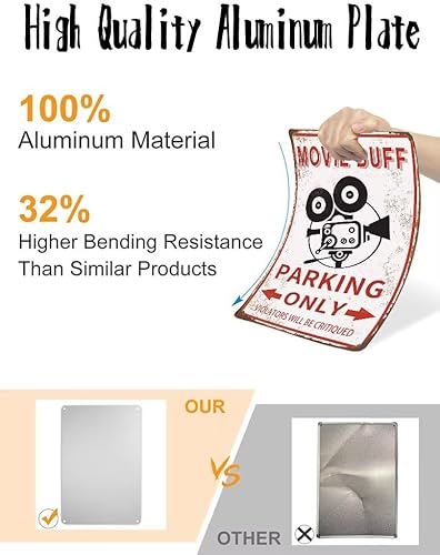 Miniatura 3 de Letrero de metal de estilo vintage con texto en inglés "Movie Buff Parking Only", 8 x 12 pulgadas, letrero de advertencia de aluminio con diseño de