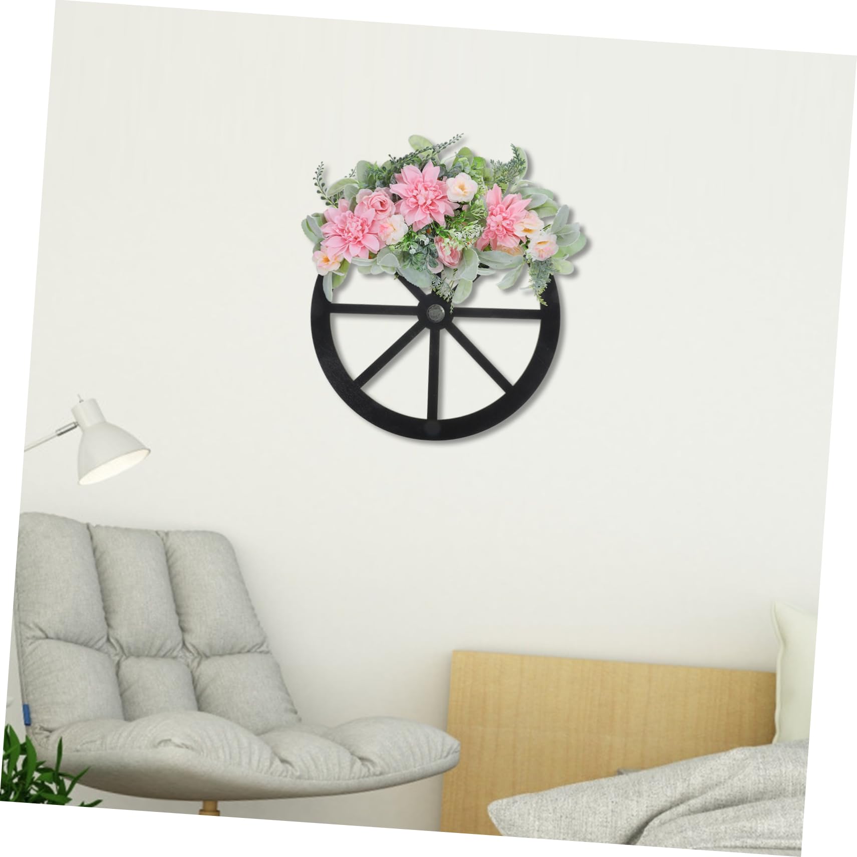 Hemobllo Ghirlanda Primaverile Artificiale di Legno e Decorazione Floreale Forma di Ruota per Porta d Ingresso Ornamento senza Manutenzione