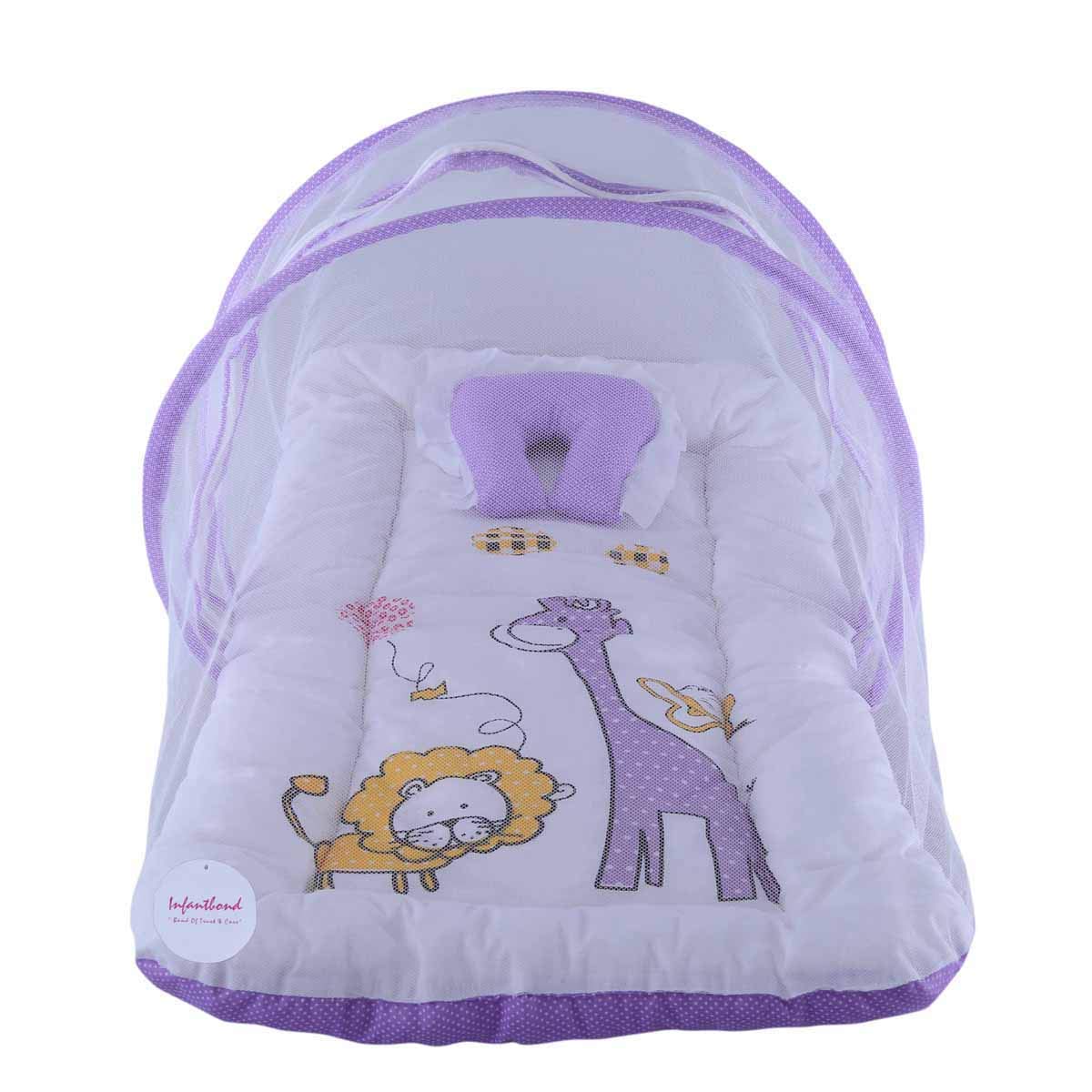 Infantbond Baby Folding Digital Print Mattress with Mosquito Net(0-6 Months)(Size: L-32Inchs, B-19Inchs) (Purple)