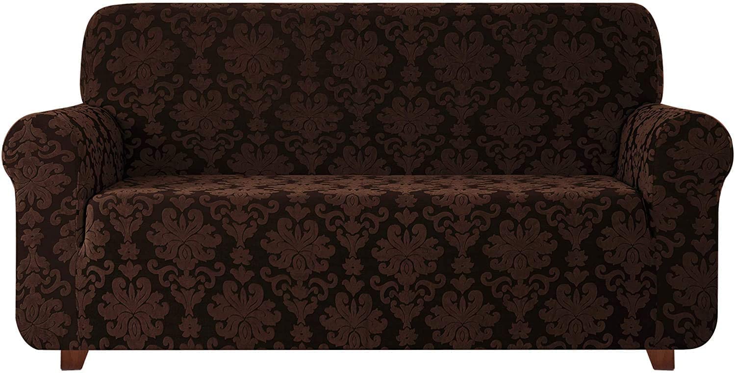 House of Quirk Stretch Sofa Slipcover Easy Fitted with Durable Washable Jacquard Damask Universal Triple Seater High Elastic Furniture Protector (Brown, 185-230cm)-image-36