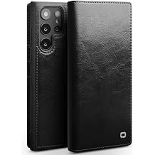 QIALINO for Samsung Galaxy S23 Ultra Wallet Case, Handmade Luxury Genuine Leather Fashion Business Classic Flip Case with [Card Slots] [Kickstand] [Durable Frame] for Samsung Galaxy S23 Ultra Black