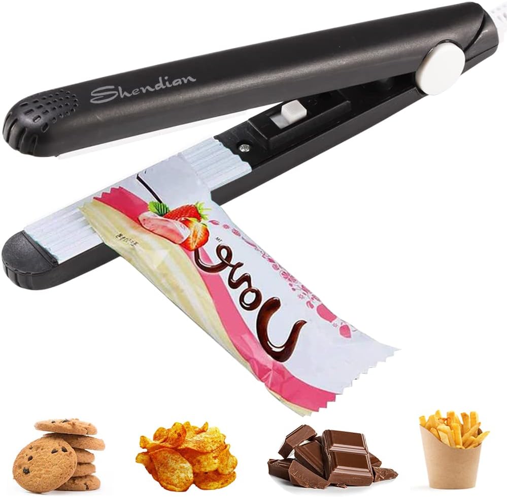 Mini Chip Bag Sealer - Portable Small Heat Sealer, Reusable Handheld Kitchen Resealer for Food Srorage,Chip, Foil Bag, Mylar Bag (Black)