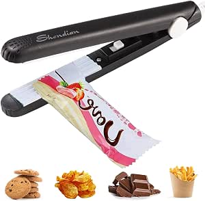 Mini Chip Bag Sealer - Portable Small Heat Sealer, Reusable Handheld Kitchen Resealer for Food Srorage,Chip, Foil Bag, Mylar Bag (Black)