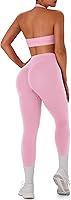 TDIFFUN Women's 2-Piece Seamless Scrunch Butt Leggings & Padded Halter Sports Bra Gym Yoga Workout Set