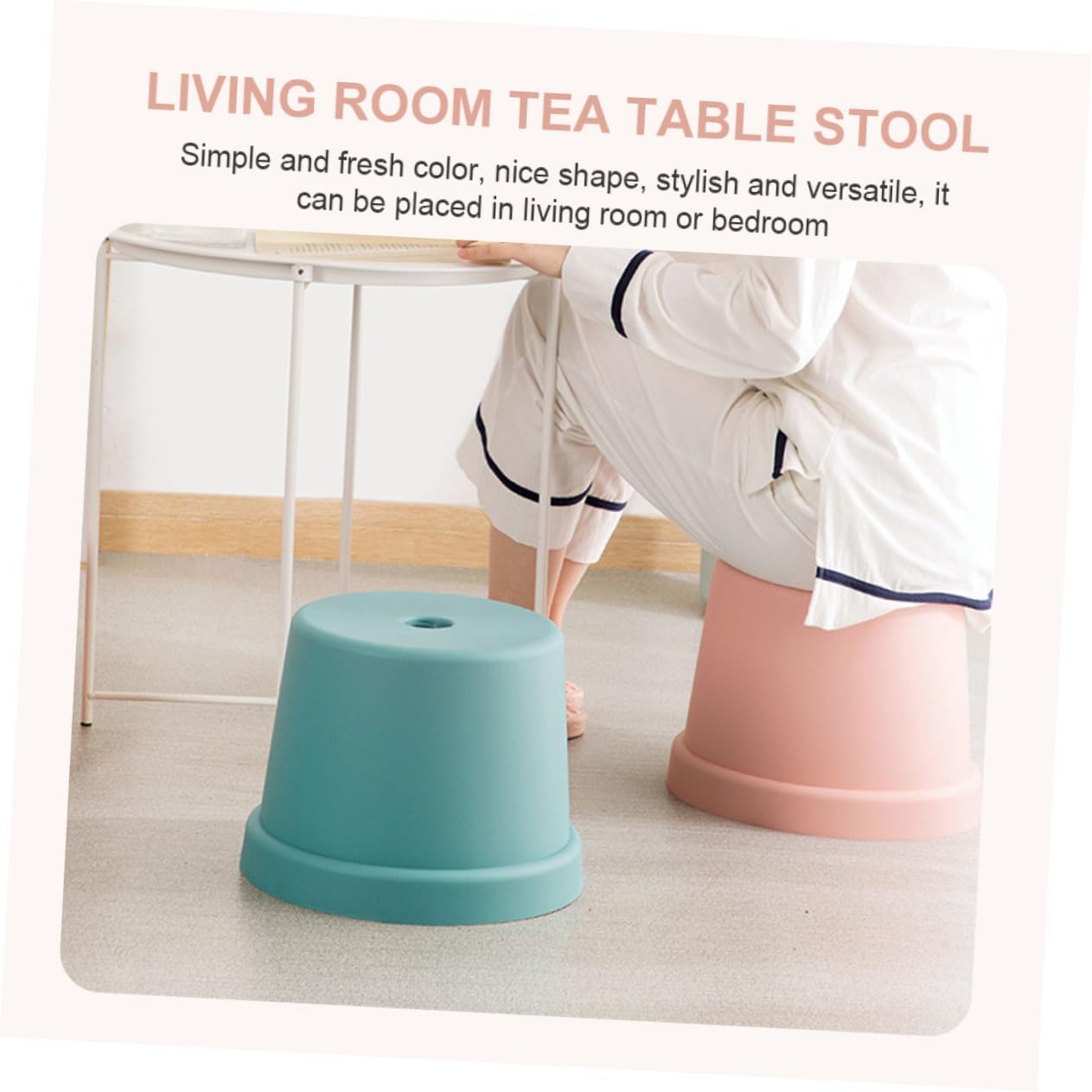 Plastic Stool Non Slip Footstool Stackable Step Stool for Lightweight Seating for Bedroom Bathroom Large Pink Nordic Style