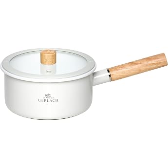 Gerlach 1760 Casserole Saucepan - 18 cm 2 L Enamel Pot - All Types of Cookers - Tempered Glass Lid - White Natural Enamel