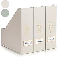 ZICOTO Magazine Holder Set of 3 - Stylish Beige File Organizers for Desk, Shelves, Papers, Binders & Magazines