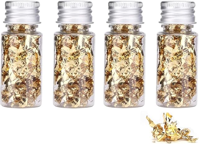 2 Bottle Gold Foil Food-Grade Gold Paper Cake Chocolate Decoration Flake DIY Craft Gold Leaf Home Restaurant Decor Gold Foil(10g) (2)
