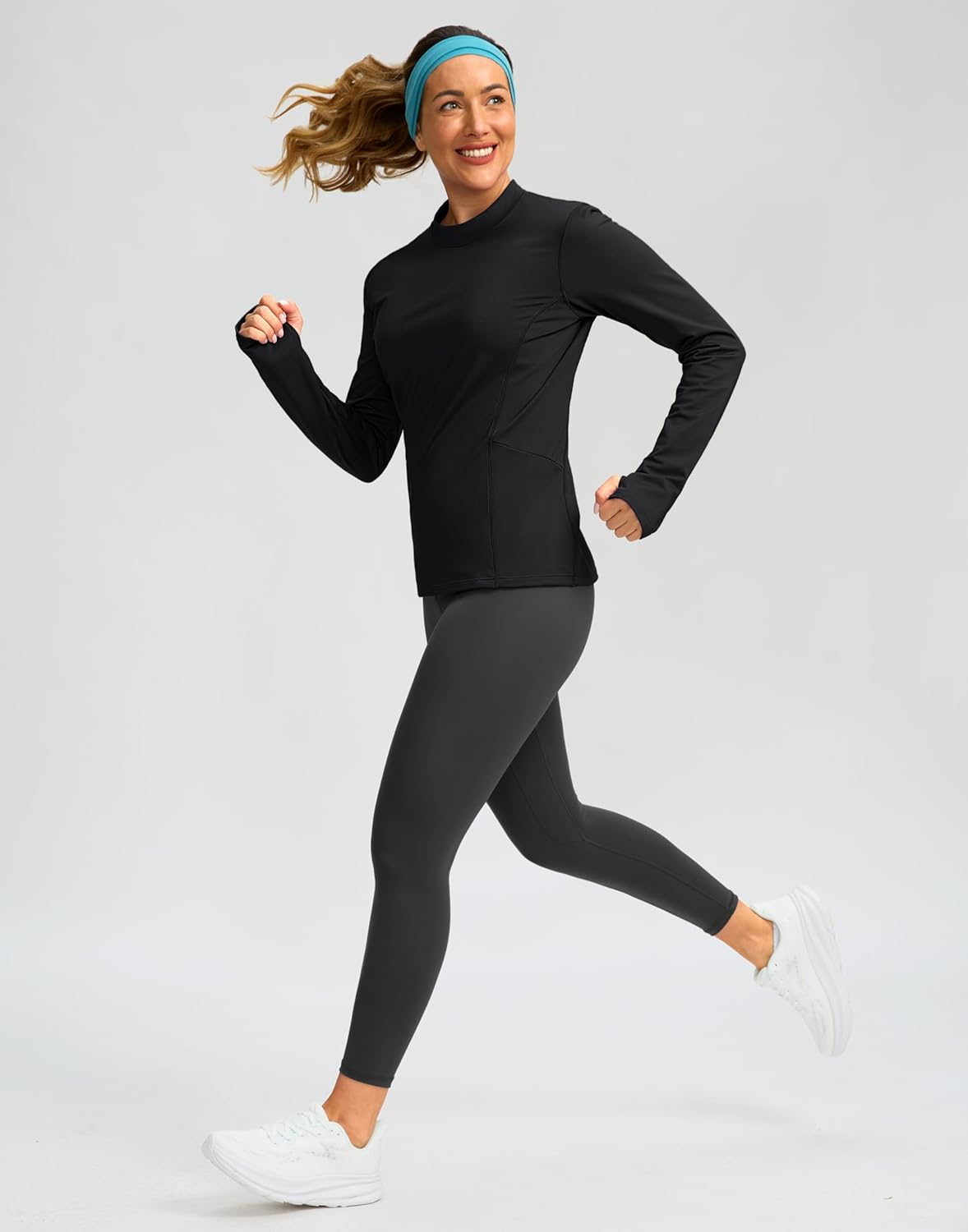 SANTINY Long Sleeve Thermal Shirts for Women Fleece Mock Neck Tops Winter Workout Running Gear with Zipper Pockets - Image 3