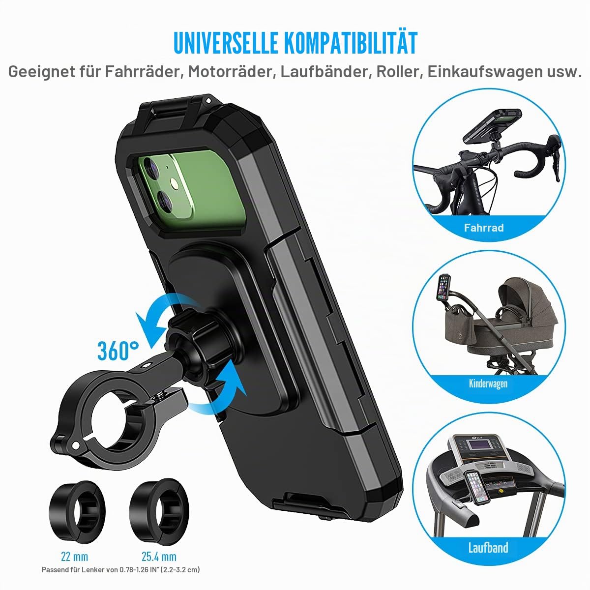 Wasserdicht Handyhalter Fahrrad, Motorrad Handyhalterung Abnehmbare, 360​​° Drehbarem Lenker Halter für Smartphone 5.5 – 6.8 Zoll, Anti-Vibration, Touch ID und Face ID (L)