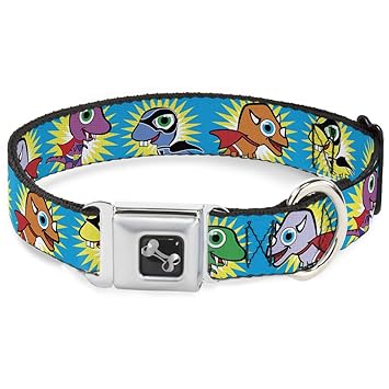 Buckle-Down Dinosaur Superhero Baby Blue Dog Collar Bone, Wide Medium/16-23