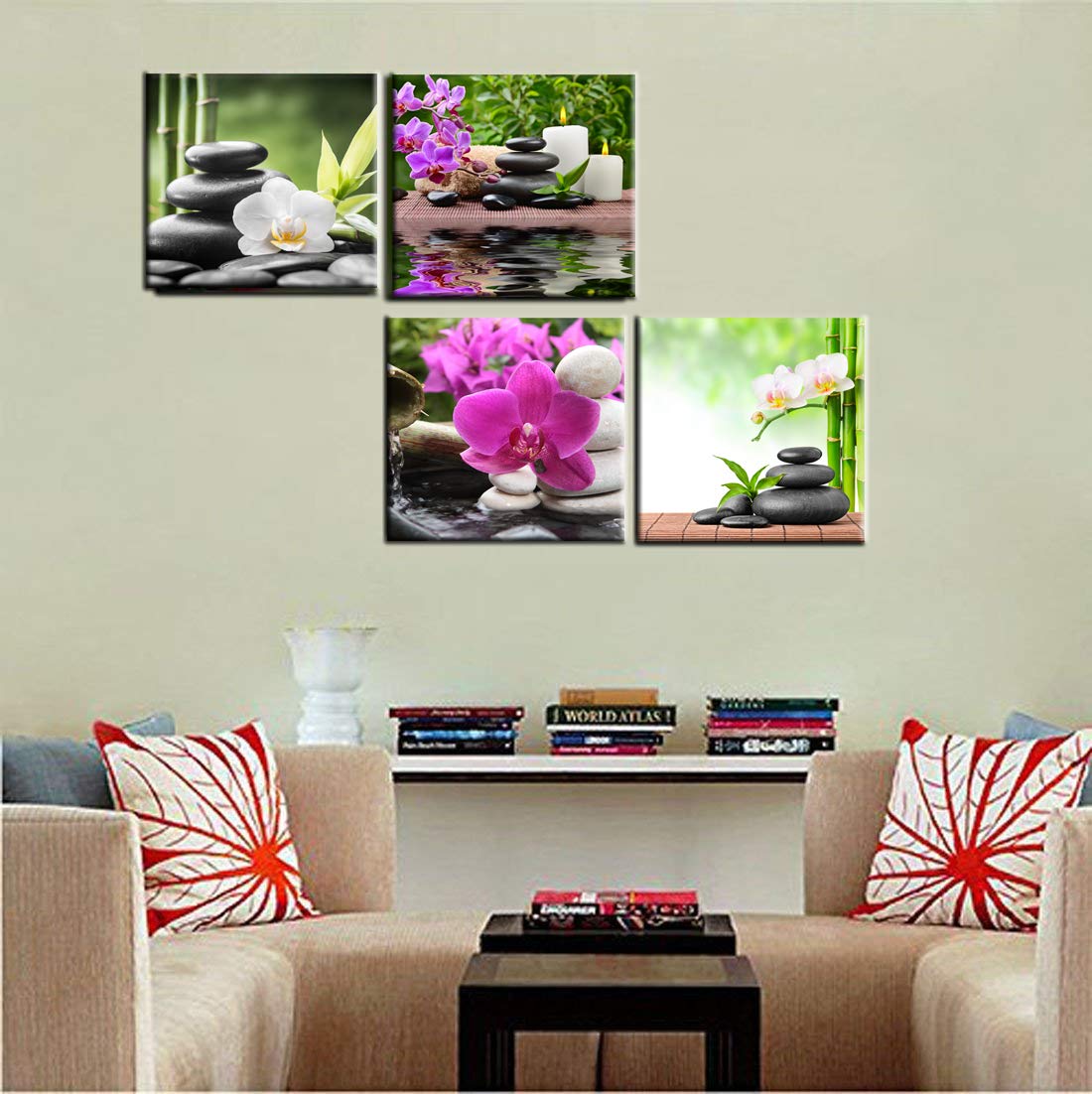 Wall Art Zen Canvas Painting Canvas Prints 4 Panels Canvas Art Ready to Hang - Contemporary Pictures Modern Artwork for Bedroom Living Room Bathroom Decoration