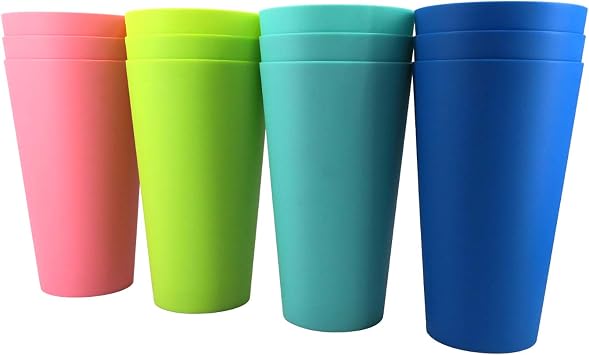 32 oz Plastic Cups Reusable set of 12, Large Plastic Tumbler Bright