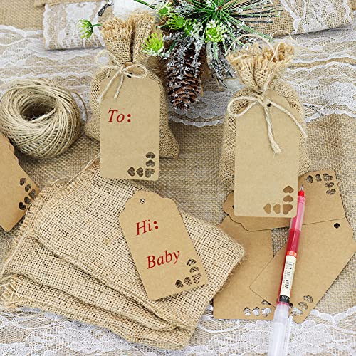 100 Pcs Kraft Paper Gift Tags With String Natural Jute Twine, Brown Gift Wrapping Labels Tags, Heart Blank Tags Kraft Paper Tags For Art And Crafts, Wedding, Birthday, Thanksgiving, Gift Wrapping #TOP2