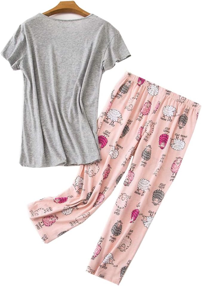 Womens Plus Size Pajama Set Cotton Sleepwear Tops with Capri Pants Casual and Fun Prints Pajama Sets - Image 2