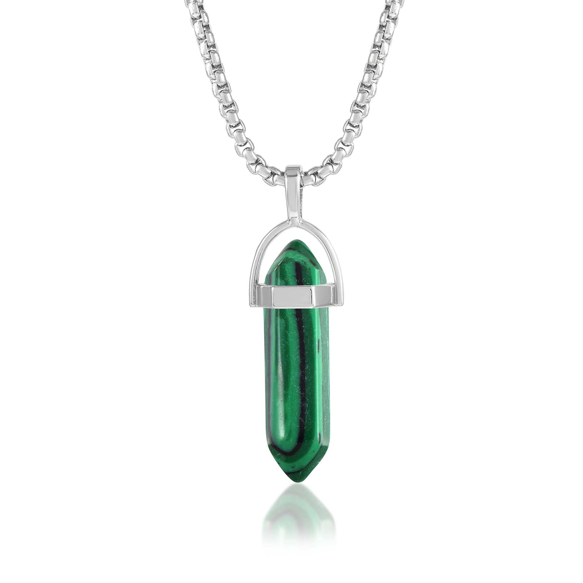 memoir Natural Green Malachite certified energised Stone Pendant with Chain for Reiki and Crystal Healing for Men and Women (PCDM3719)-picture-38