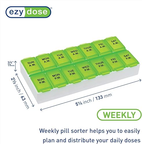 Miniatura 5 de Ezy Dose Organizador semanal de pastillas AM/PM (7 días), estuche de vitaminas y caja de medicamentos, compartimentos medianos, 2 veces al día, el
