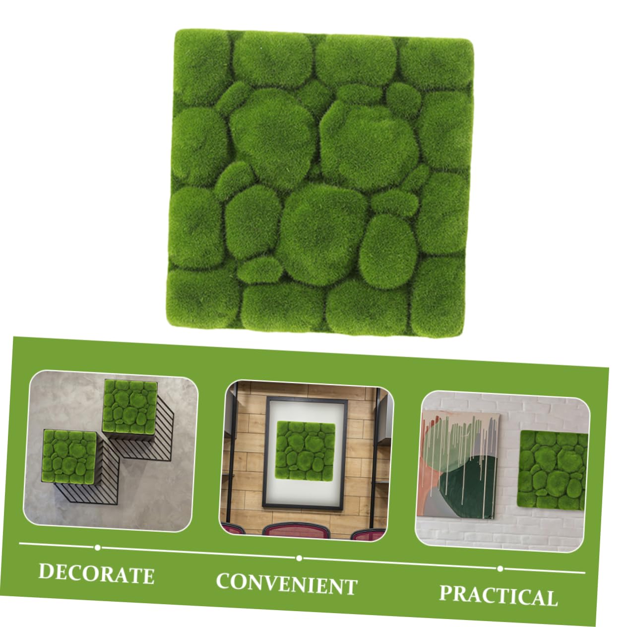 Panel Decorativo de Musgo Artificial Cuadrado 3 Piezas de Espuma
