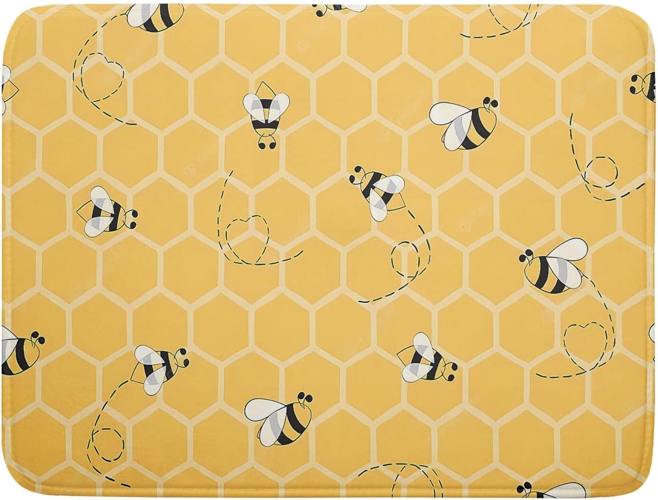 Cute Bees Dish Drying Mats Yellow Bumblebee Beehive Kitchen Pad Funny Honeybee Dish