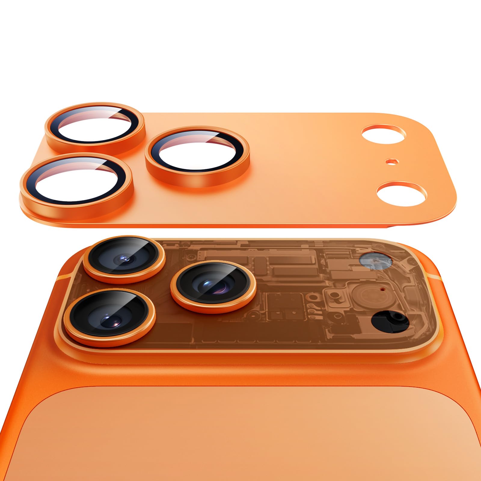 ESR für iPhone 17 Pro Max Kameraschutz, Accessory Glass by Corning™, 2× höhere Kratzfestigkeit, Antireflex-Beschichtung, Vollschutz aus Aluminiumlegierung, Original-Look, 1 Stück,Orange
