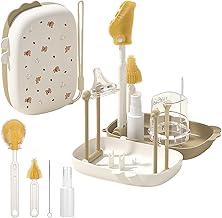 Goupillon Biberon Silicone｜Kit Nettoyage Voyage avec Brosse Tétine + Écouvillon + Boîte de Rangement｜Egouttoir Biberon Intégré｜Prêt pour Sortie Bébé​