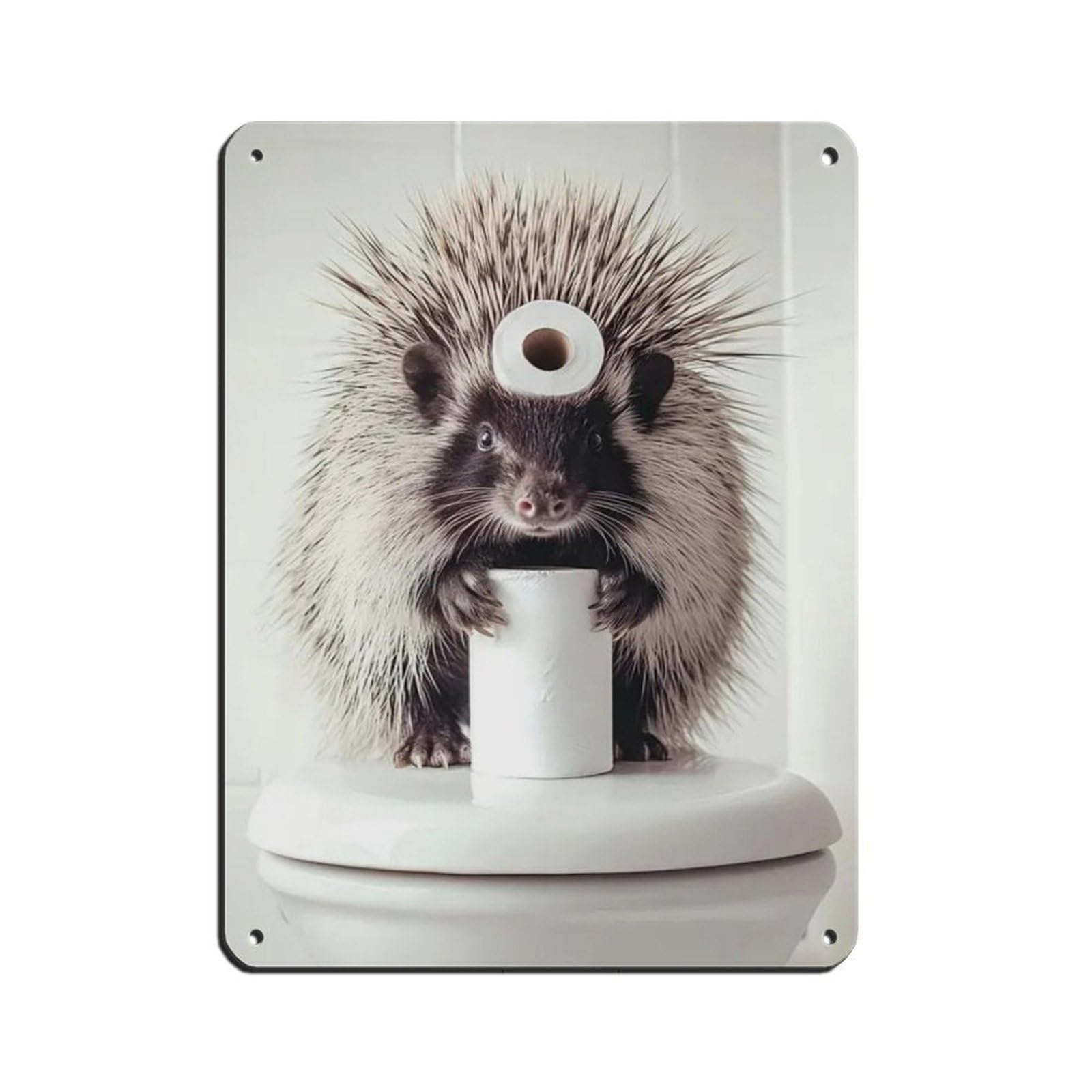 Porcupine with A Toilet Paper Roll on Head Tin Sign Vintage Metal Pub Club Cafe Bar Home Wall Art Decoration Poster Retro 12x16inch(30x40cm)