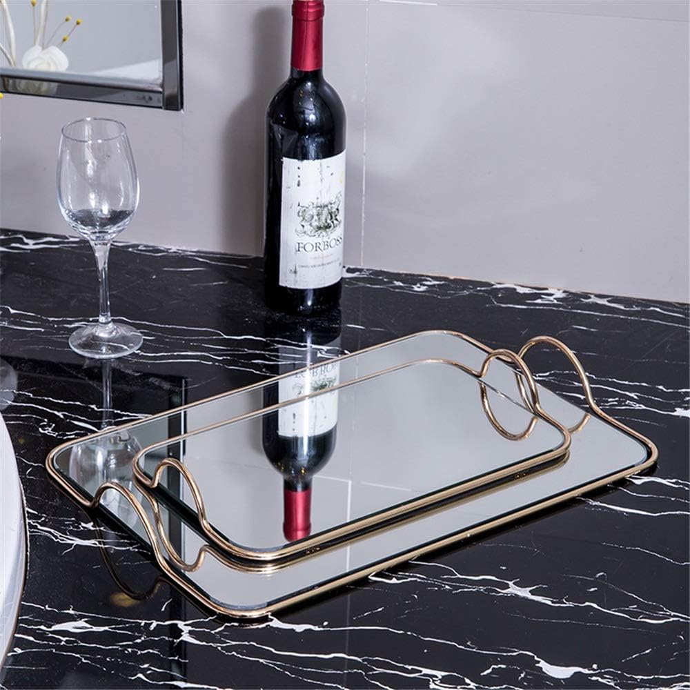 LVUNZJCA 装飾トレイ 装飾バスルームバニティメイクアップ収納ボックス ジュエリーディスプレイ 香水ラック メタルミラートレイ