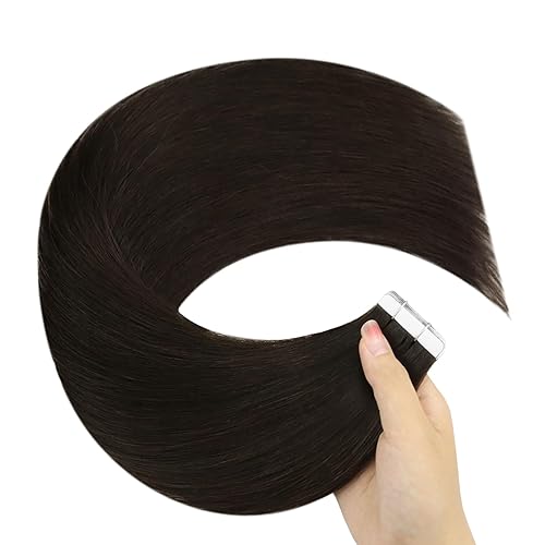 Miniatura 8 de YoungSee Extensiones de cabello humano con cinta, extensiones de cabello humano real, color marrón oscuro, extensiones de cabello Remy con cinta