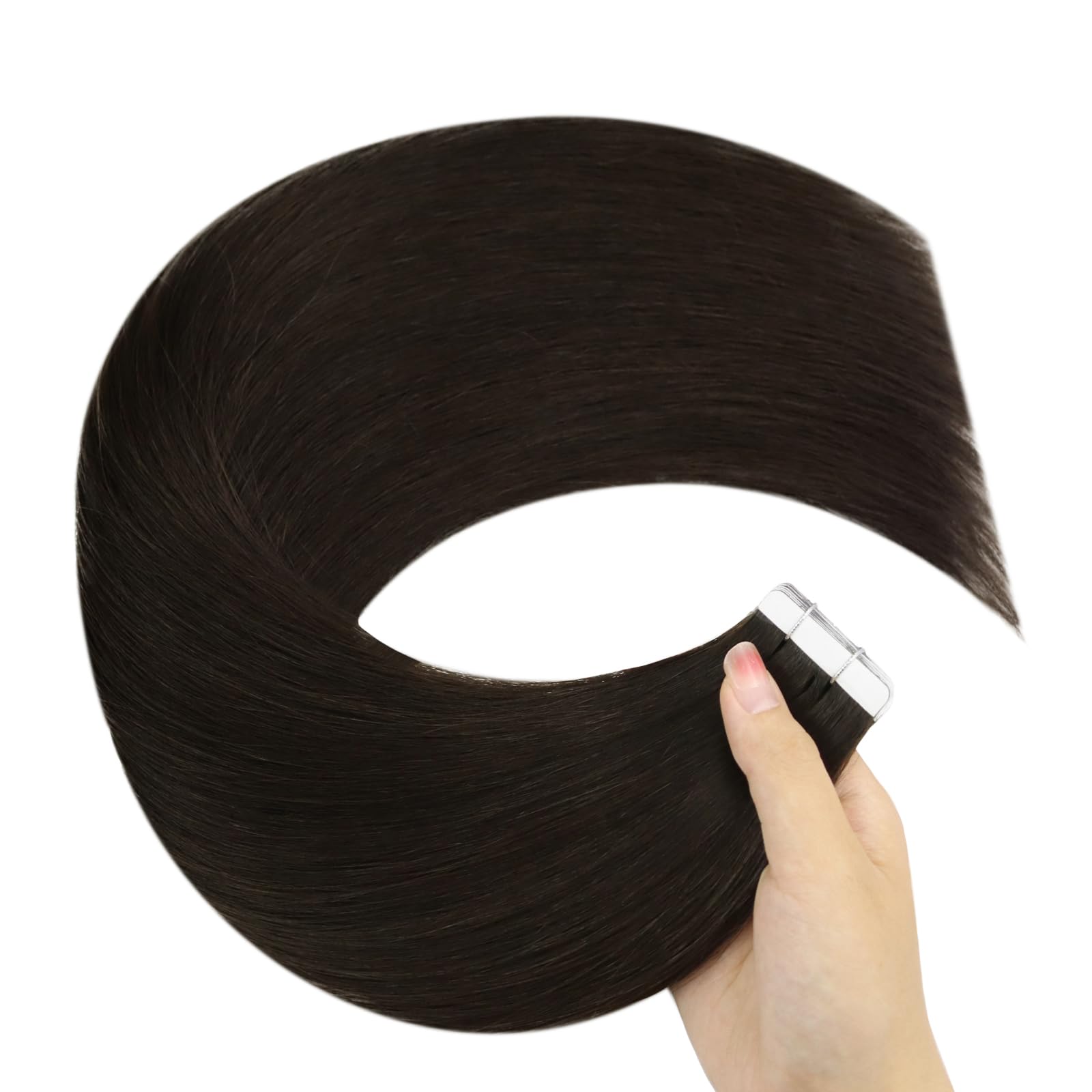 YoungSee Tape in Hair Extensions Dark Brown Tape in Natural Hair Extensions Brown Tape Extensions Human Hair Darkest Brown Real Human Hair Tape in Extensions for Women 22in 20pcs 50g — view 8
