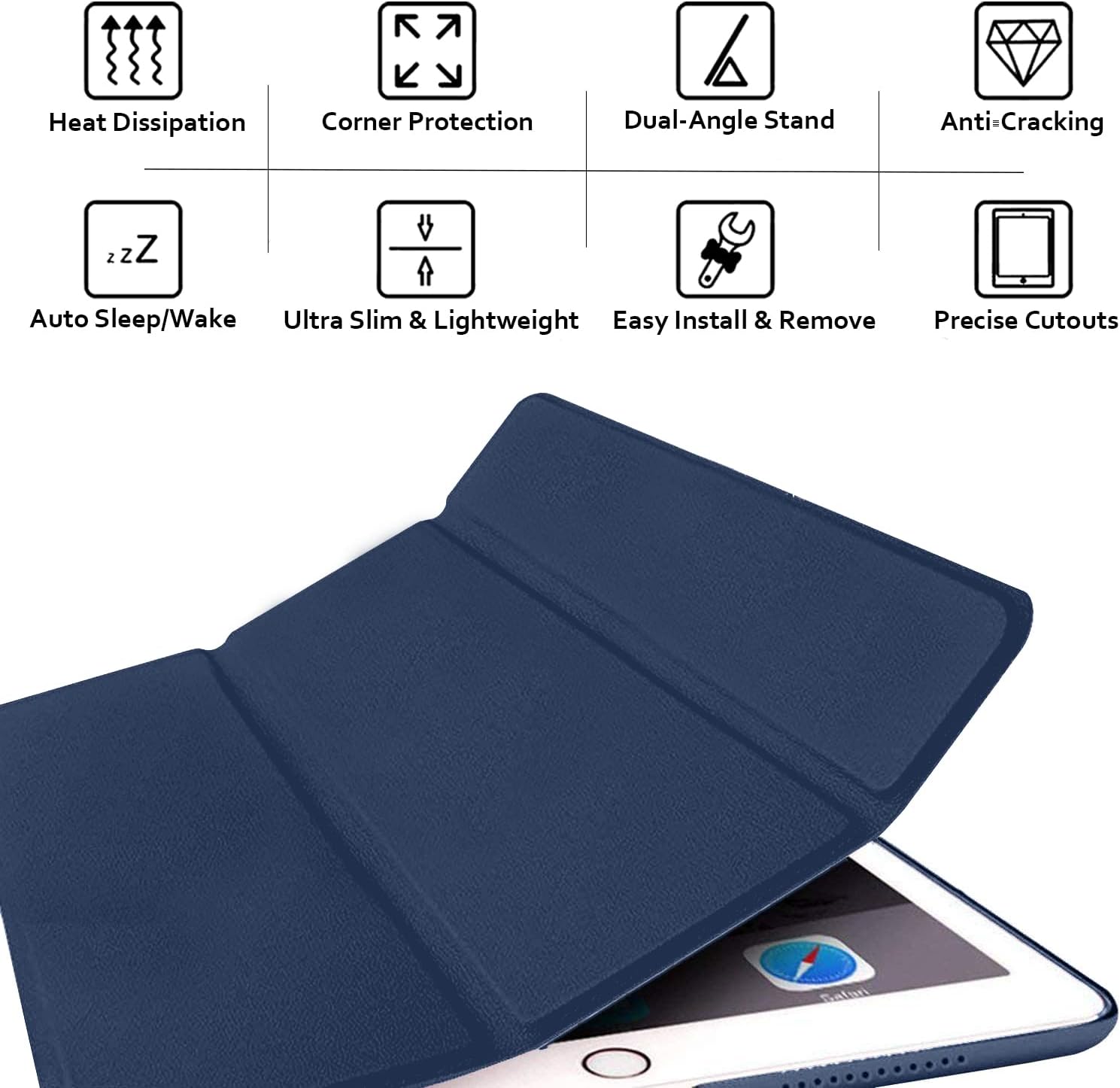 DuraSafe Cases iPad PRO 12.9 Inch 1 Gen [ Pro 12.9 2015 1st Gen ] ML0H2LL/A ML0G2LL/A ML0N2LL/A ML0Q2LL/A ML0R2LL/A ML0V2LL/A ML0U2LL/A ML0T2LL/A Hard PC Back Trifold Cover - Indigo