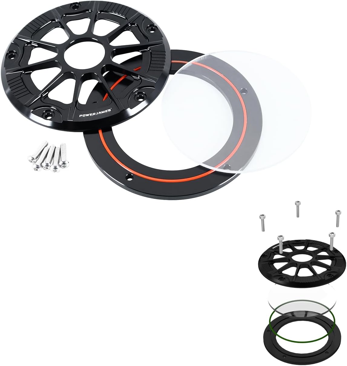 POWER JAMES Black Visible Primary Clutch Derby Cover, Hollow Out with Acrylic Glass, Compatible with Dyna 99-2017, Softail 1999-2018, Touring 99-2015 with Evolution 1340 (Black)