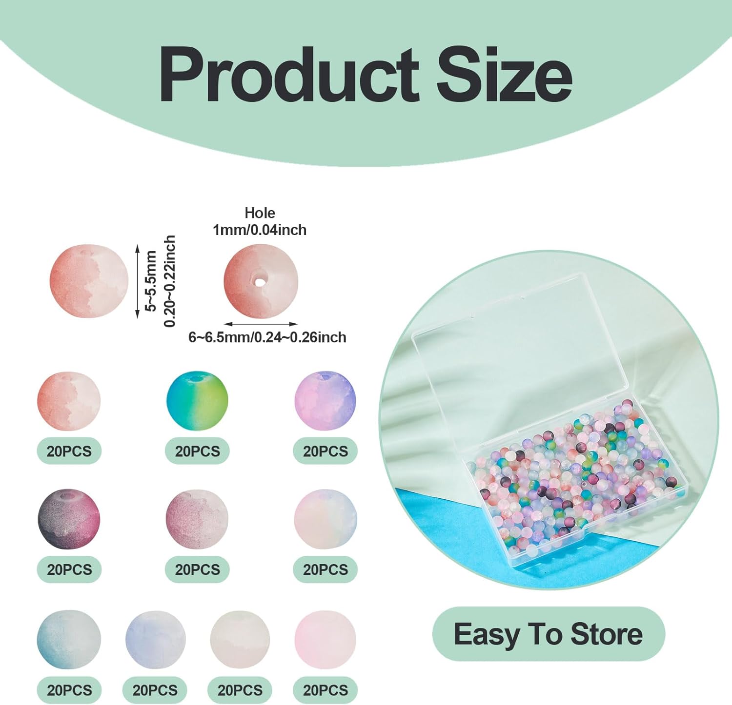 200 Pcs Crackle Glass Beads Round Frosted Crystal Beads Bulk Assorted Loose Spacer Bead Colored Bead for Jewelry Making Supplies DIY Crafts Earring Necklace Friendship Bracelets 6-6.5mm - Image 5