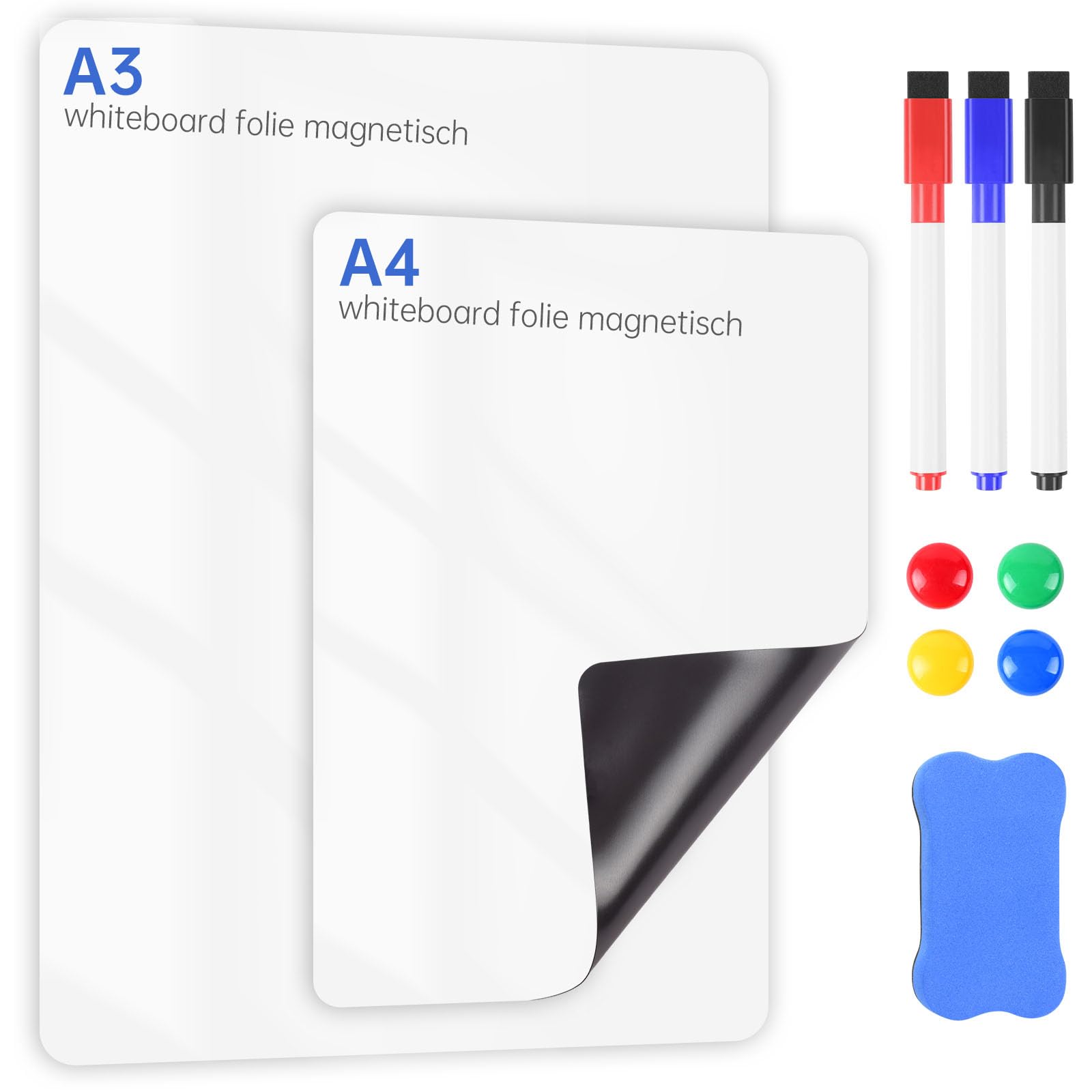 HOTUT Magnetic Whiteboard for Fridge, 2-Pack A3 +A4 Dry Erase Magnet Boards