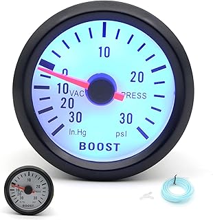 ZDETGU Turbo Boost Pointer Gauge Turbo Boost Medidor Turbo Boost Manaje de Presión 0-30Psi 12V Dial Puntero de Color Rojo LED para Autos Motores Universal
