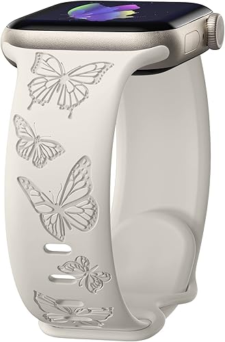 Correas de silicona grabadas con mariposas compatibles con Apple Watch Band de 1.614 in, 1.575 in, 1.496 in, 1.929 in, 1.772 in, 1.732 in, 1.654 in,