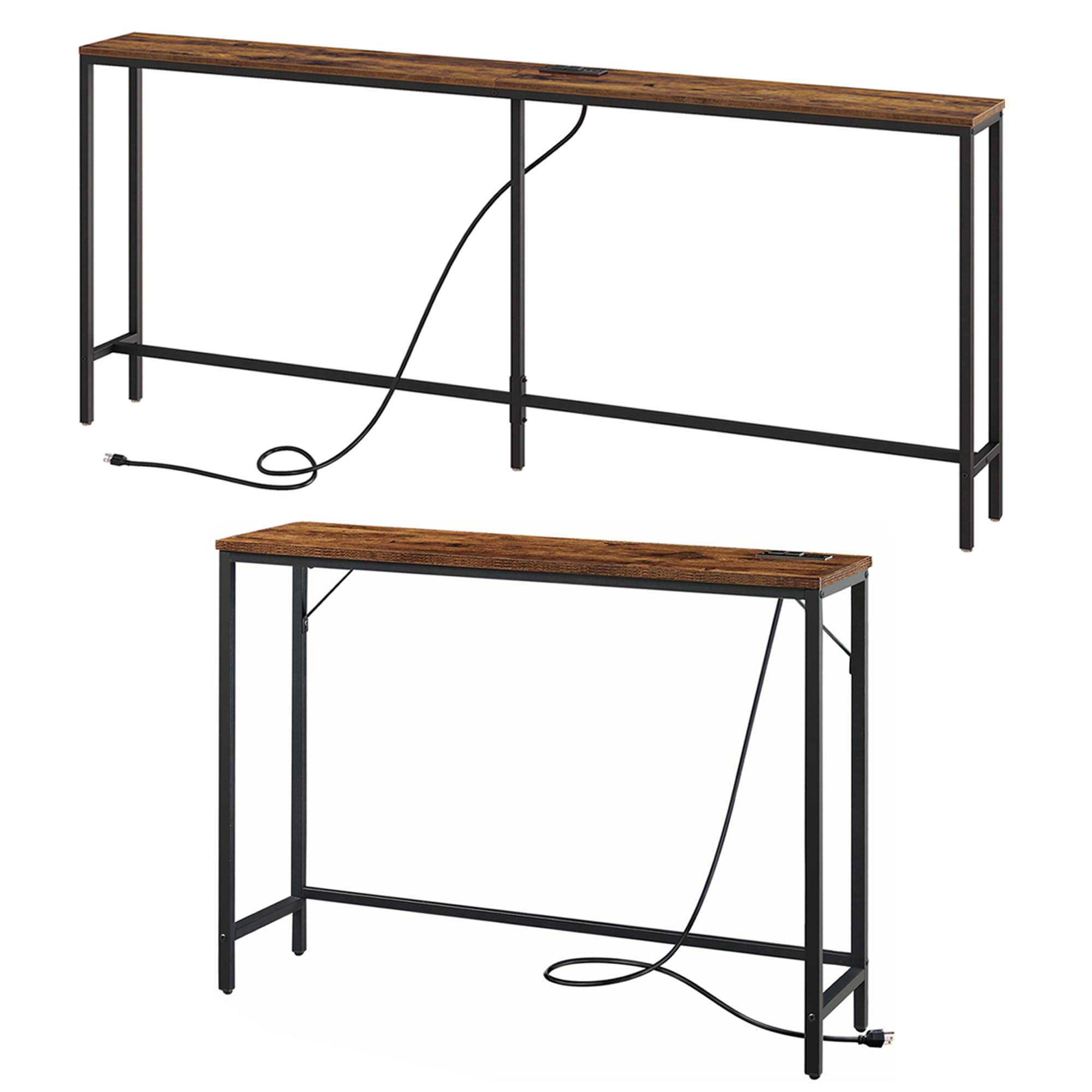 Photo 1 of SUPERJARE 70 Inch Console Table with 2 Outlet and 2 USB Ports 39.3 Inches Sofa Table with Steel Frame for Hallway