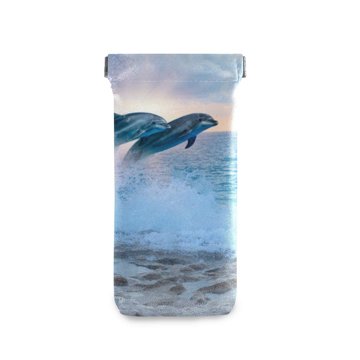 Soft Anti-Scratch Glasses Case Ocean Wave Dolphin Portable Squeeze Top Leather Eyeglasses Pouch Sunglasses Bag