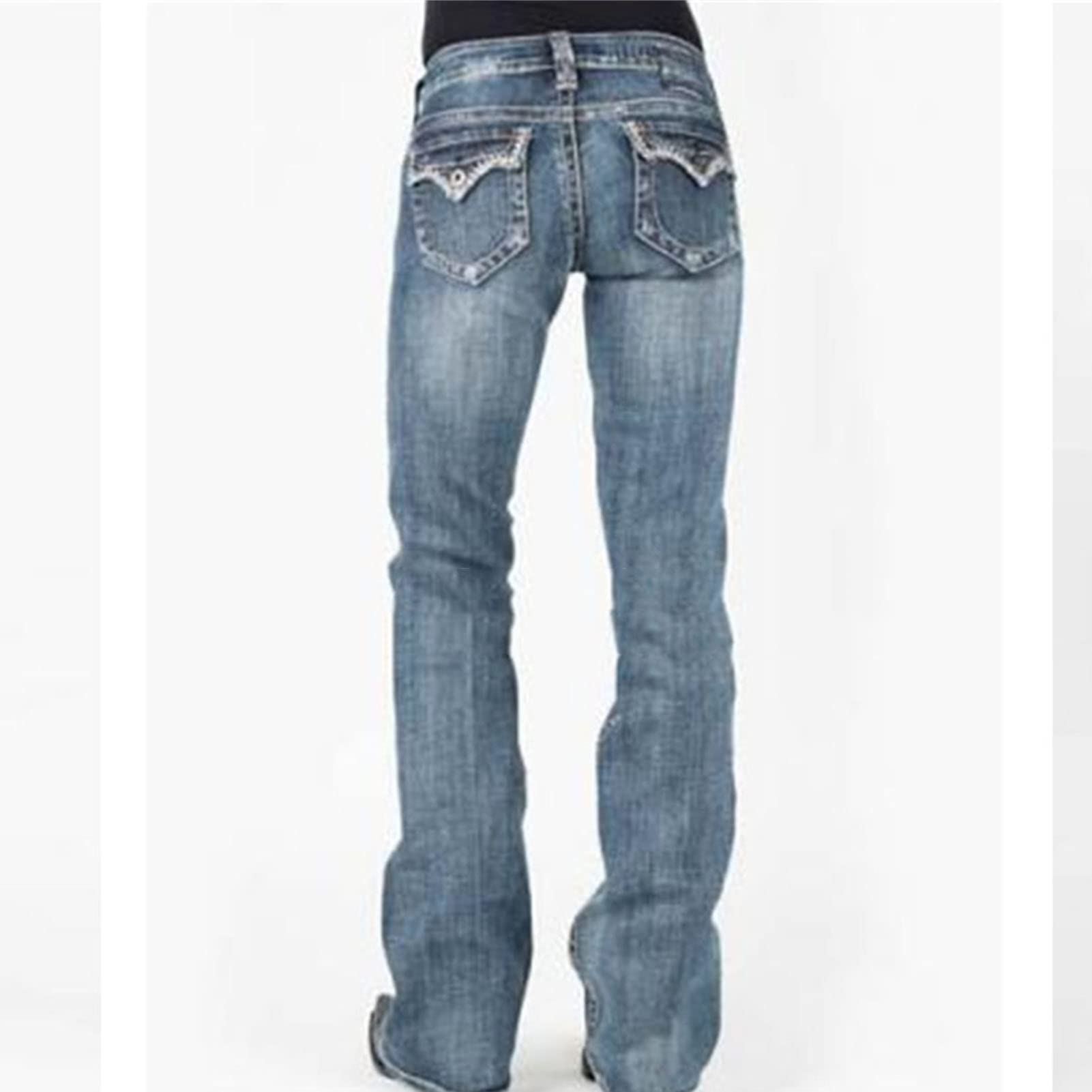 Women's Washed Boyfriends Wide Leg Jeans Stretch Casual Slim Fit Denim Pants Vintage Straight Jean Trousers (Blue,Small)