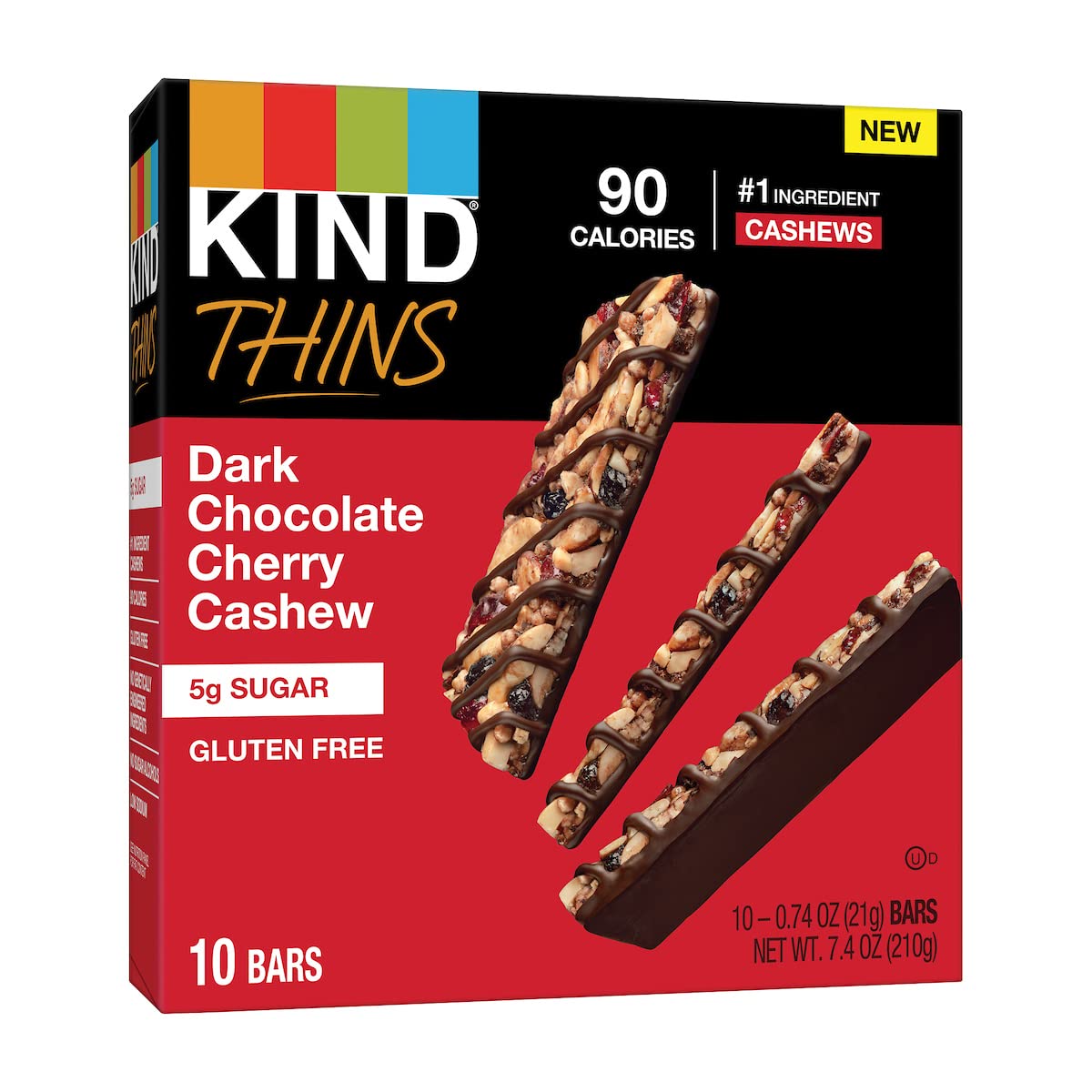 KINDTHINS Dark Chocolate Cherry Cashew, 0.74 Ounce, 10 Count, Gluten Free Bars, 5g Sugar (60 Bars)