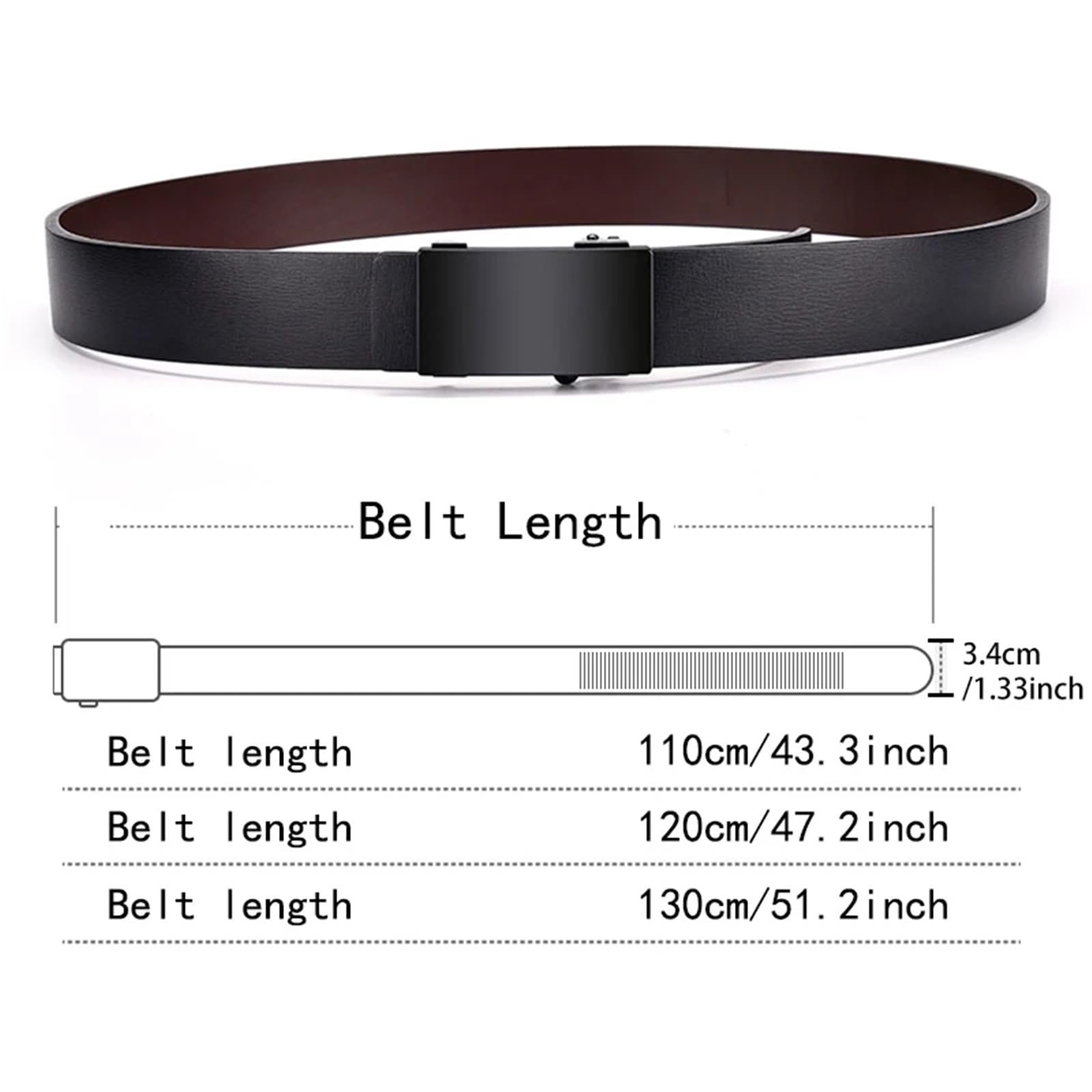 Cinturón de cuero para hombre, negro, metal, sin dientes, hebilla automática, para negocios, casual, de poliuretano, moda para hombre