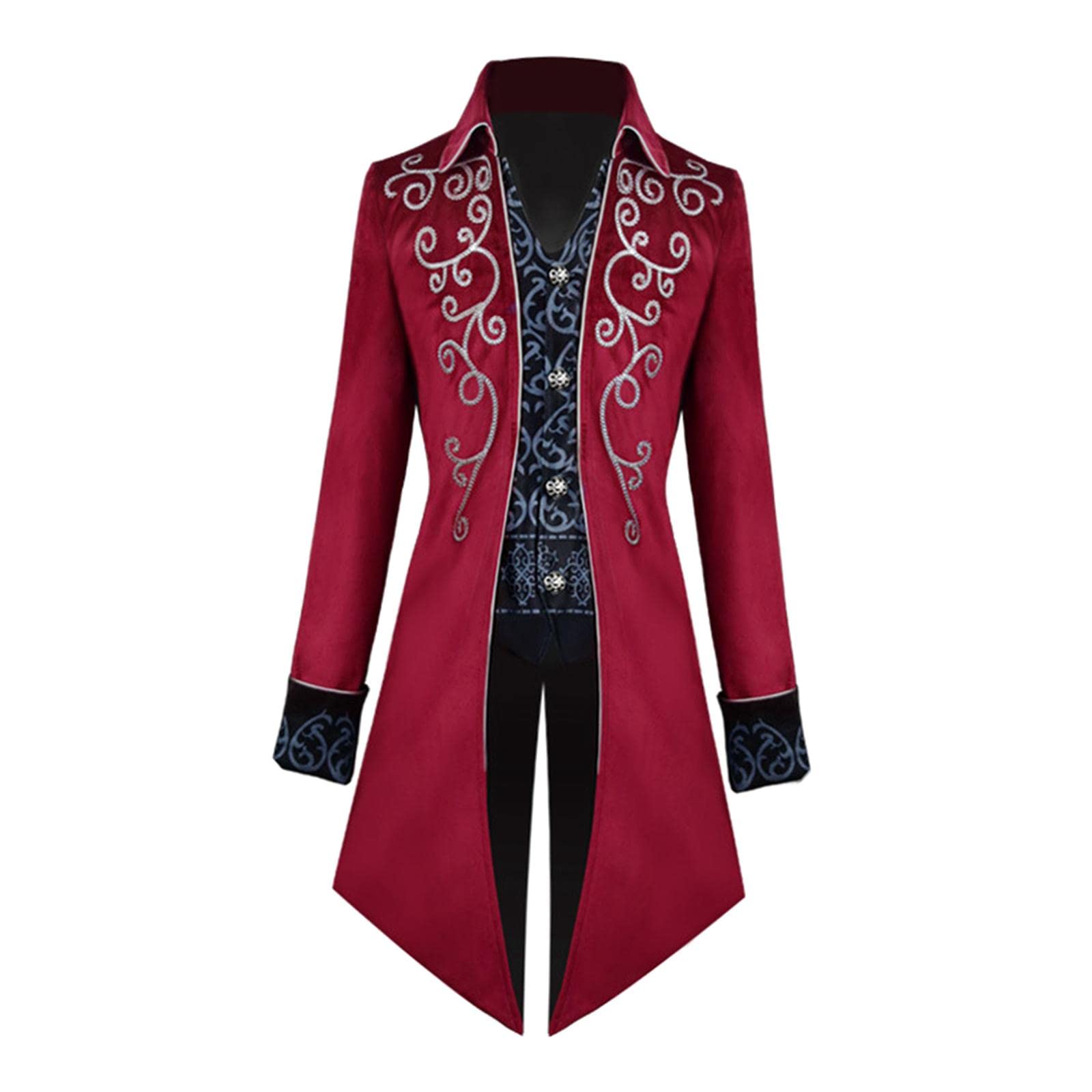 Medieval Tailcoat Cosplay Steampunk Chaqueta Vintage Uniforme Aristócrata Abrigo Largo con Solapa Estilo Renacimiento Poliéster Adecuado para Bodas Fi, Rojo, M