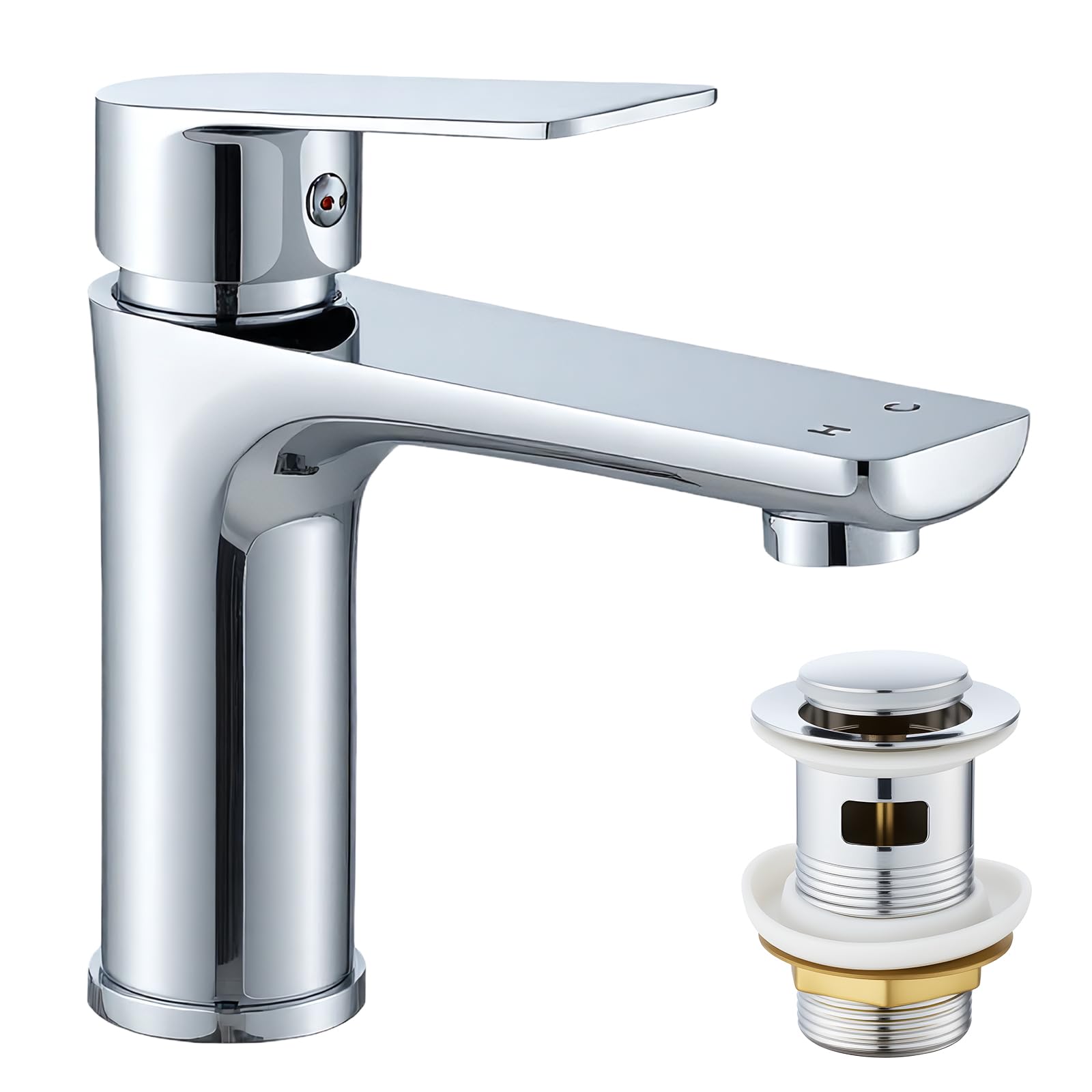VONATES Bathroom Taps, Premium Stainless Steel Water Saving Faucet with Ceramic Valve Cartridge, 60cm G1/2 Hoses