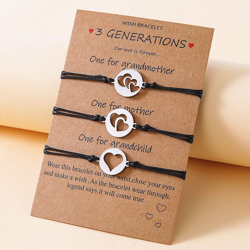 ShiQiao Spl Mom Daughter Grandma Gifts Bracelet for 3 Generations Gift Bracelets Set Matching Bracelet for Grandmother Mother Mother's Day Birthday Gifts for Granddaughter 3 Heart Bracelets2