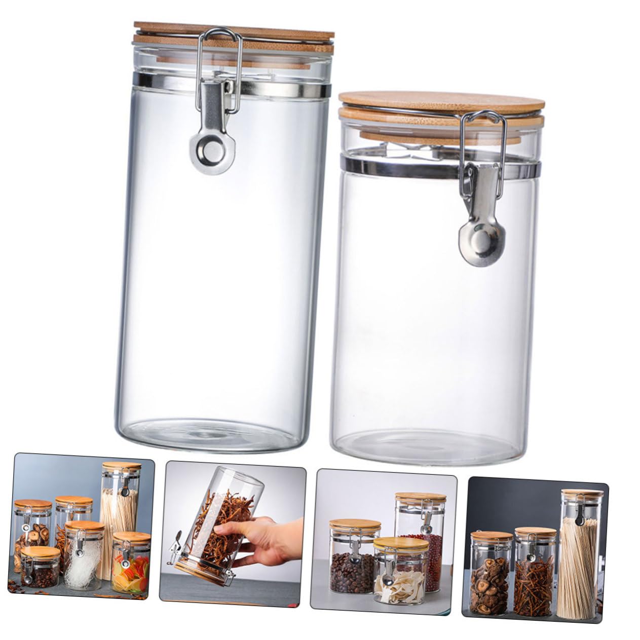 Alipis Botes de Vidrio Herméticos Cierre de Acero Inoxidable 2 Piezas | 1140 Ml y 1280ml, Base Plana Estable, Tapa Sellada de Madera, para Té y Caramelos