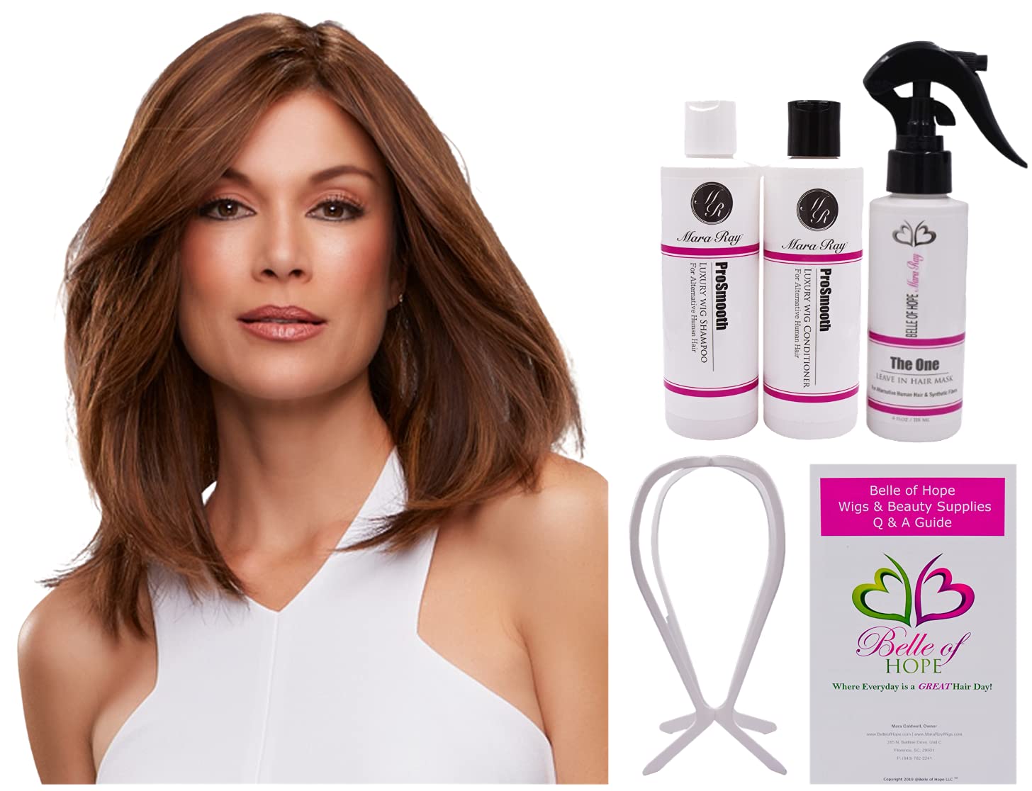 MARGOT Lace Front Hand-Tied Human Hair Wig by Jon Renau, 6PC Bundle: Wig, 4oz Mara Ray ProSmooth Shampoo and Conditioner, The One Detangler, Wig Stand, and 19 Page Belle of Hope Guide (12/30BT)