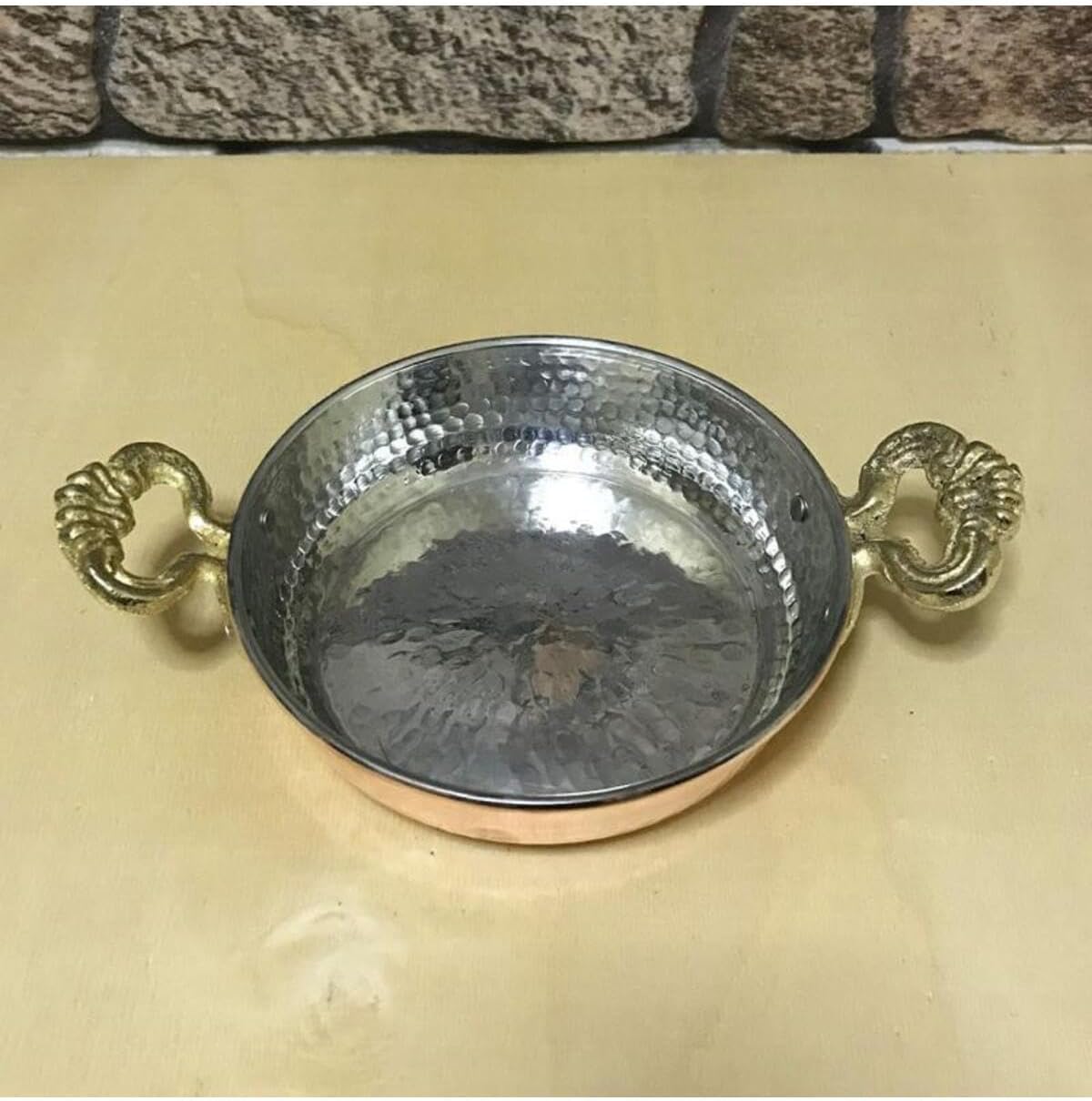 SODEF Crepe Pan 17 cm Hand Hammered Copper Coating Traditional Turkish Cookware for Crepes, Pancakes, Flatbreads - Copper, One Size