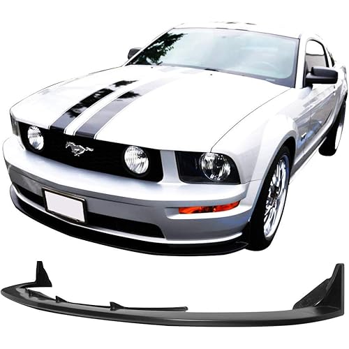FREEMOTOR802 Front Bumper Lip Splitter, Compatible with 2005-2009 Ford Mustang V8 Models, CV 3 Style Unpainted Black PU 1PC Air Dam Chin Spoiler Underbody Front Lip Spoiler Lower Guard Protector
